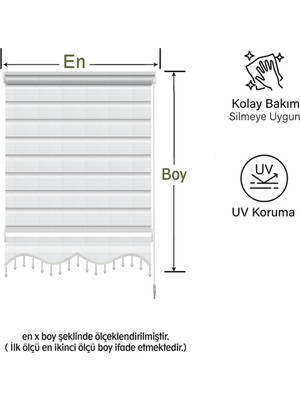 Mekstor Boncuklu Geniş Pliseli Beyaz Zebra Perde