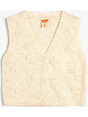 Koton Kız Çocuk Kolsuz Yelek Çiçek Aplikeli V Yaka Basic Tasarım Şık ve Rahat