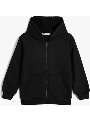 Sweatshirt Fermuarlı Kapşonlu Basic Kanguru Cepli