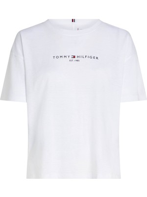 Tommy Hilfiger Yuvarlak Yaka Baskılı Beyaz Kadın T-Shirt Essentıals Rlx T-Shırt