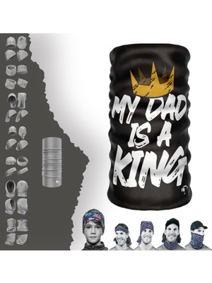 E-Taktik Extreme Sarı Taçlı My Dad Is A King Boyunluk Bandana Baf Toka Maske Saçbandı