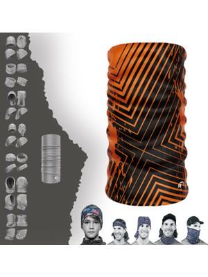 E-Taktik Extreme Çizgili Turuncu Siyah Boyunluk Bandana Baf Toka Maske Saçbandı