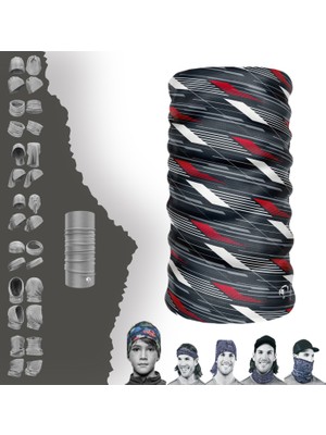 Extreme Beyaz Çizgili Kırmızı Desenli Boyunluk Bandana Baf Toka Maske Saçbandı