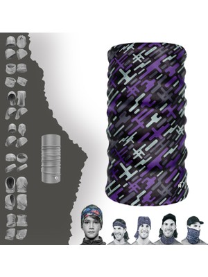 E-Taktik Extreme Karışık Mor Siyahdesenli Boyunluk Bandana Baf Toka Maske Saçbandı