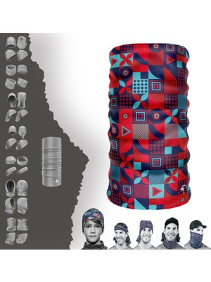 Extreme Pembe Mavi Geometrik Desenli Boyunluk Bandana Baf Toka Maske Saçbandı