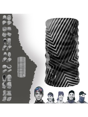 Extreme Çizgili Gri Siyah Boyunluk Bandana Baf Toka Maske Saçbandı