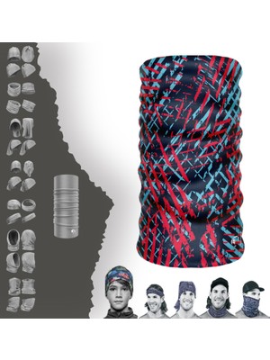 E-Taktik Extreme  Çizgi Desenli Kırmızı Mavi Boyunluk Bandana Baf Toka Maske Saçbandı