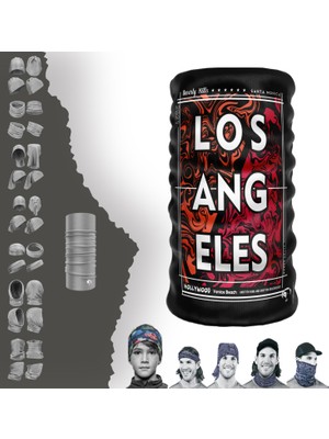 Extreme  Siyah Zeminli Losangeles Yazılı Yazılı Boyunluk Bandana Baf Toka Maske Saçbandı