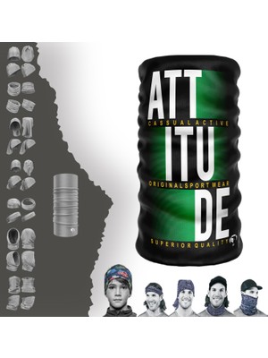 Extreme Yeşil Çizgili Attıtude Yazılı Siyah Tekne Desenli Boyunluk Bandana Baf Toka Maske Saçbandı