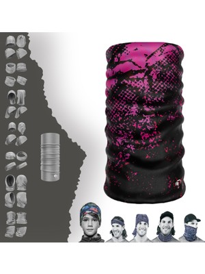 Extreme Siyah Zeminli Pembe Desenli Boyunluk Bandana Baf Toka Maske Saçbandı