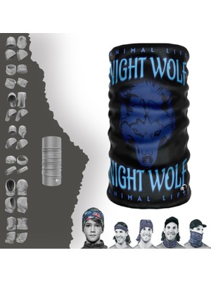 E-Taktik Extreme Lacivert Wolf Bakılı Siyah Boyunluk Bandana Baf Toka Maske Saçbandı