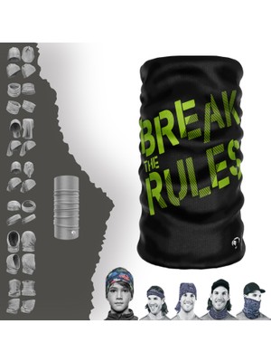 E-Taktik Extreme Yeşil Break The Rules Yazılı Siyah Boyunluk Bandana Baf Toka Maske Saçbandı
