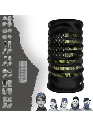 Extreme Yeşil Çizgi ve Yıldız Desenli  Boyunluk Bandana Baf Toka Maske Saçbandı