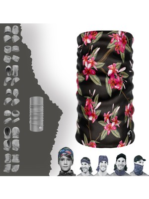 E-Taktik Extreme Dallı Pembe Çiçekli Boyunluk Bandana Baf Toka Maske Saçbandı