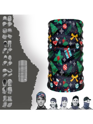 E-Taktik Extreme Noel Süslemeli Lacıvert  Boyunluk Bandana Baf Toka Maske Saçbandı