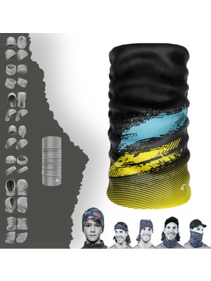 E-Taktik Extreme Sarı Çizgi Desenli Siyah Tabanlı Boyunluk Bandana Baf Toka Maske Saçbandı