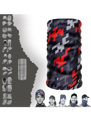E-Taktik Extreme Kırmızı Gri Dijital Desenli Boyunluk Bandana Baf Toka Maske Saçbandı