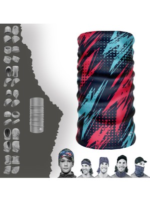 E-Taktik Extreme  Kırmızı Mavi Boya Desenli Boyunluk Bandana Baf Toka Maske Saçbandı