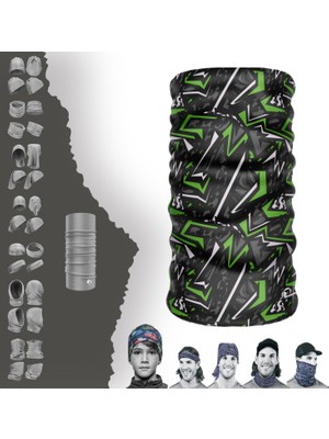 Extreme Yeşil Çizgili Siyah  Boyunluk Bandana Baf Toka Maske Saçbandı