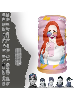 E-Taktik Extreme Turuncu Saçlı Pembe Kız Boyunluk Bandana Baf Toka Maske Saçbandı