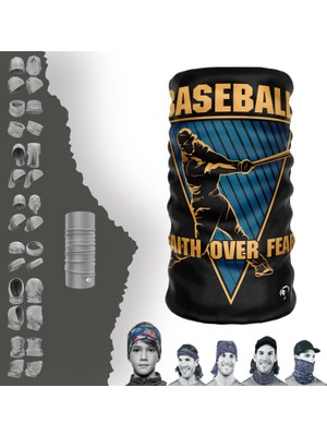 E-Taktik Extreme Mavi Çizgili Turuncu Baseball Yazılı Boyunluk Bandana Baf Toka Maske Saçbandı