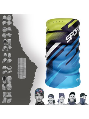 E-Taktik Extreme Mavi Yeşil Sporty Boyunluk Bandana Baf Toka Maske Saçbandı