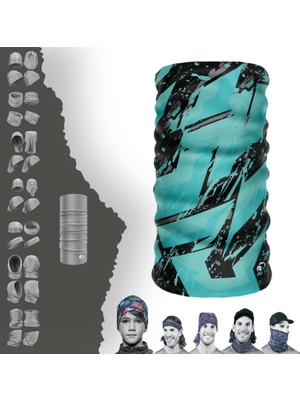 E-Taktik Extreme Siyah Tabanlı Mavi Desenli Boyunluk Bandana Baf Toka Maske Saçbandı