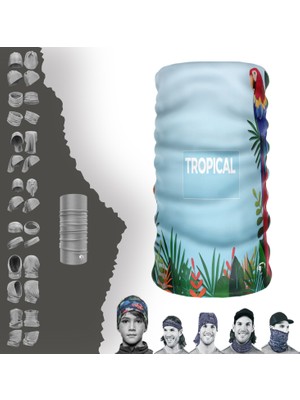 E-Taktik Extreme Siyah Yapraklı Mavi Tabanlı Boyunluk Bandana Baf Toka Maske Saçbandı