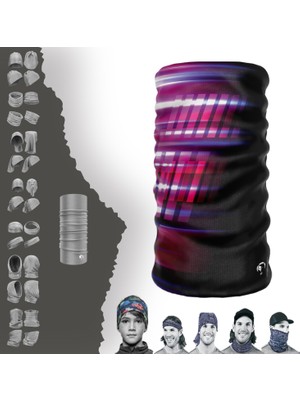 E-Taktik Extreme Pembe Çizgili Siyah Desenli Boyunluk Bandana Baf Toka Maske Saçbandı