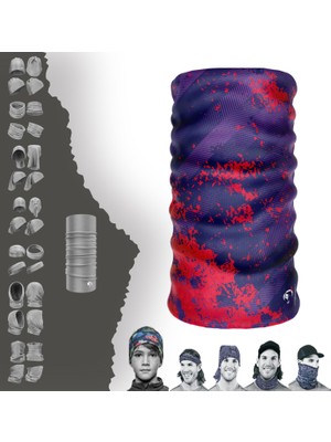 E-Taktik Extreme Mor Tabanlı Kırmızı Baskılı Boyunluk Bandana Baf Toka Maske Saçbandı