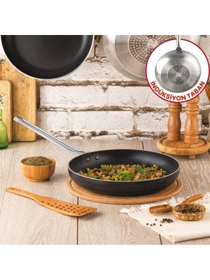 Evren 26 cm Chef Indüksiyonlu Maksi Tava, Horeca Indüksiyon Tabanlı Kızartma Tavası (Çelik Çubuk Kulp)