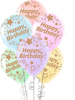 Kidspartim Makaron Happy Bırthday Baskılı Karışık Balon 10 Adet