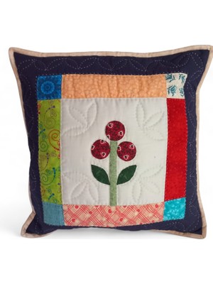 Hedea Patchwork Nakış Işlemeli Kırmızı Çiçek Desenli Yastık