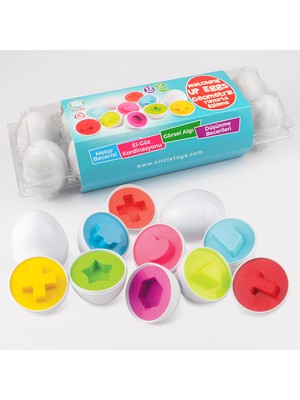 Circle Toys 12'li Geometrik Yumurta Eşleme Oyunu – Renk ve Şekil Tanıma, Motor Becerileri ve El-Göz Koordinasyonu Geliştiren Eğitici Set