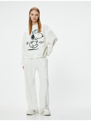 Snoopy Oversize Sweatshirt Lisanslı Baskılı Bisiklet Yaka