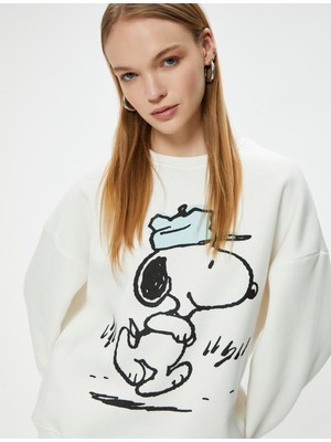 Snoopy Oversize Sweatshirt Lisanslı Baskılı Bisiklet Yaka