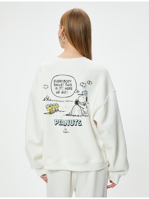 Snoopy Oversize Sweatshirt Lisanslı Baskılı Bisiklet Yaka