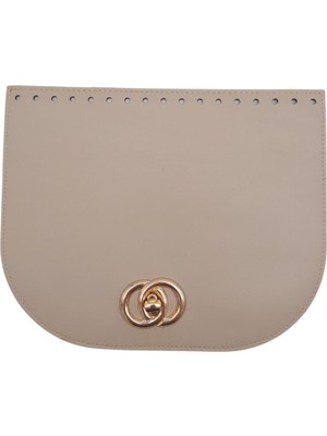 Angel Çanta Aksesuar 24X19 cm Suni Deri Bej Renk Kapak Light Gold Metalli