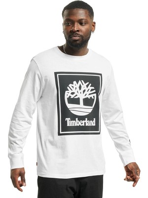 Timberland Ls Front Stack Logo Tişört Beyaz