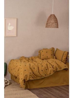 Ecocotton Larina Hardal  Pamuk Müslin Nakışlı Bebek Nevresim Takımı