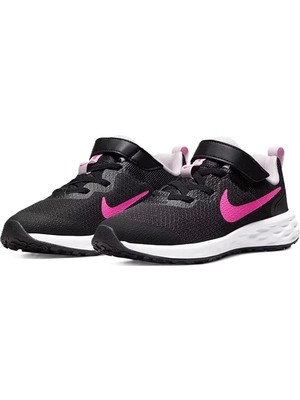 Nike Revolution 6 Walk Shoes Lastik Ipli Kolay Giyimli Yürüyüş Ayakkabısı Siyah Pembe Swoosh