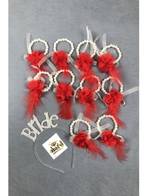 Bride Taç ve Lazer Çiçekli Nedime Bileklik Seti