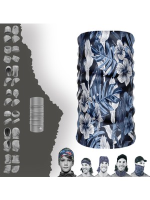 E-Taktik Extreme Mavi Tonlu Geçişli Çiçek Desenli Boyunluk Bandana Baf Toka Maske Saçbandı