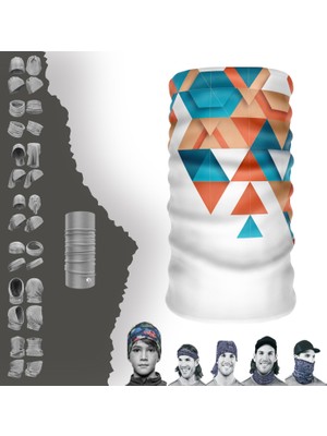 E-Taktik Extreme Mavi Turuncu Üçgenler Boyunluk Bandana Baf Toka Maske Saçbandı