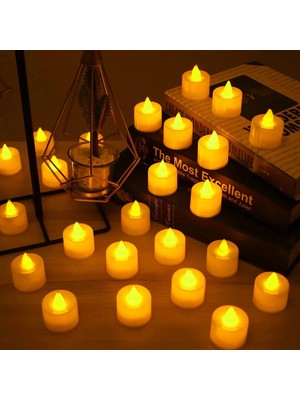 BYSHOME 24 Adet Sarı Işıklı LED Mum El Mumu Tealight Piller Dahil Kullanıma Hazır