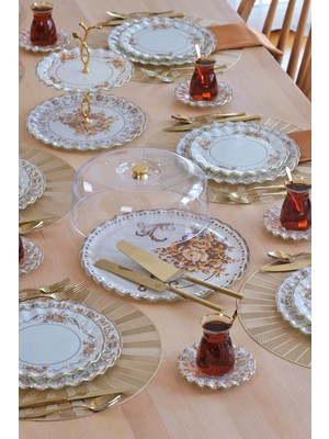 Glore Veneto Kahve Altın Yaldızlı Cam Kek Fanusu