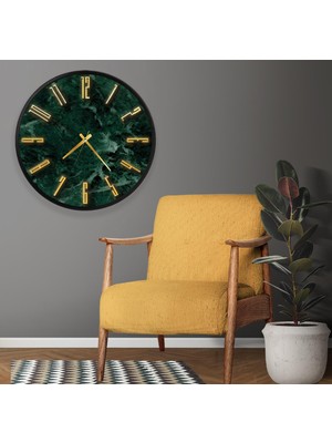 Emya Home Yeşil Mermer Kanvas (Ahşap) Duvar Saati - 70 cm