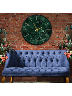 Emya Home Yeşil Mermer Kanvas (Ahşap) Duvar Saati - 50 cm