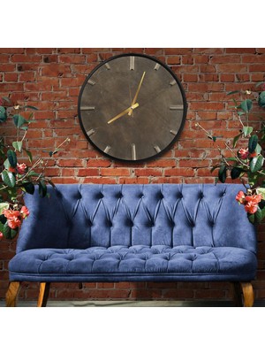 Emya Home Gold Stone Kanvas (Ahşap) Duvar Saati - 50 cm
