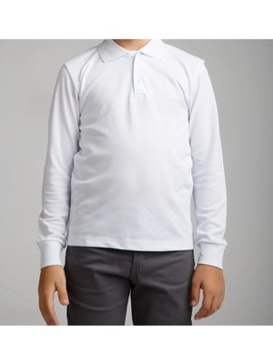 Okul Tshirt , Beyaz Uzun Kollu Polo Yaka Kız Erkek Çocuk  Okul Tişörtü